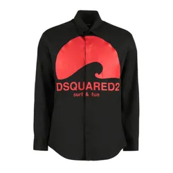 Áo Sơ Mi Nam Dsquared2 Black Front Logo Print Long Sleeve S74DM0686 S36275 900 Màu Đen Size 44