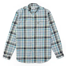 Áo Sơ Mi Nam Lacoste Regular Fit Checkered Madras Cotton Shirt CH7655 QJJ Kẻ Màu Xanh/Xám Size 39