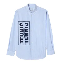 Áo Sơ Mi Nam Lacoste Striped Shirt With Printed Logo CH3551 F6Z Màu Xanh Nhạt Size XS