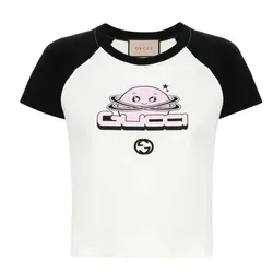 Áo Thun Nữ Gucci Cotton Jersey Short Sleeved T-Shirt 768183XJF719281 Màu Trắng/Đen Size S