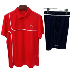 Bộ Thể Thao Nam Tennis/ Pickleball Lacoste Daniil Medvedev Piped Technical DH7362/ GH7403-166 Màu Đỏ Xanh