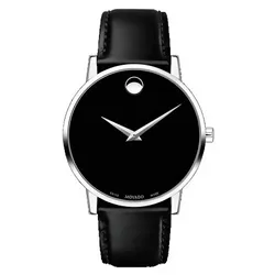 Đồng Hồ Nam Movado Quartz Watch With Black Leather 0607312 Màu Đen