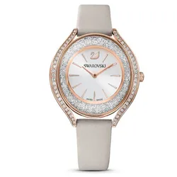 Đồng Hồ Nữ Swarovski Crystalline Aura Watch Swiss Made, Leather Strap, Gray Rose Gold-Tone 5519450 Màu Xám/ Vàng Hồng
