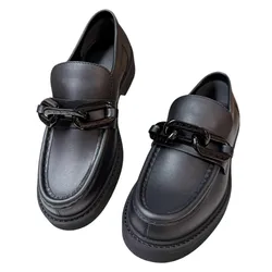 Giày Lười Nữ Louis Vuitton LV Chain Academy Flat Loafers Màu Đen Size 35.5