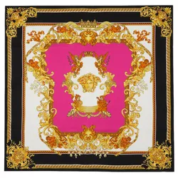 Khăn Nữ Versace Jeans Couture Baroque Pattern Print Silk Scarf In Pink/ Black Phối Màu