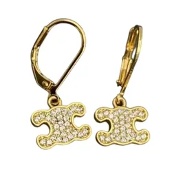 Khuyên Tai Nữ Celine Triomphe Rhinestone Earrings 460GC6BZI Màu Vàng