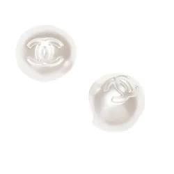 Khuyên Tai Nữ Chanel CC Logo White Pearl Earrings Size Small Màu Trắng