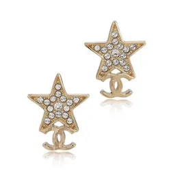 Khuyên Tai Nữ Chanel Crystal And Pale Gold Metal CC Star Earrings Màu Vàng Gold