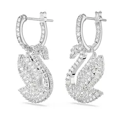 Khuyên Tai Nữ Swarovski Iconic Swan Drop Earrings Swan, White, Rhodium Plated 5647545 Màu Trắng Bạc