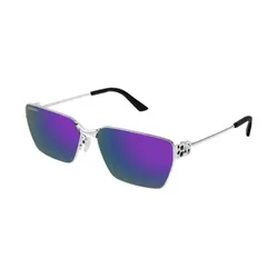 Kính Mát Unisex Balenciaga Sunglasses BB0374SK 003 Shiny Silver Violet Màu Bạc Tím