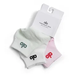 Set 3 Đôi Tất Cổ Cao Alo Yoga Half Crew Throwback 3 Pair Socks Light Green/White/Pink Freeszie