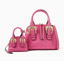 Set Túi Xách Nữ Versace Jeans Couture Small Couture 01 Crossbody Bag In Croc-Embossed PU Màu Hồng
