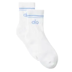 Tất Unisex Alo Yoga Half-Crew Throwback Sock White/Seashell Blue Màu Trắng Xanh Freesize