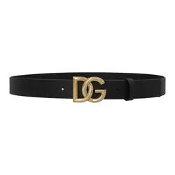 Thắt Lưng Nam Dolce & Gabbana Leather Belt With Gold Logo Buckle Màu Đen - Vàng Size 90