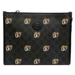 Túi Cầm Tay Nam GG Supreme Tiger Print Clutch Bag Black Màu Đen