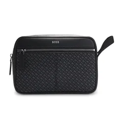 Túi Cầm Tay Nam Hugo Boss Faux-Leather Washbag with Monogram-Print Front Pocket Màu Đen