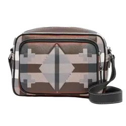 Túi Đeo Chéo Nam Burberry Geometric Check Print Crossbody Bag Màu Nâu Họa Tiết