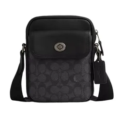 Túi Đeo Chéo Nam Coach Turnlock Crossbody Bag In Signature Canvas CAJ30 Màu Đen