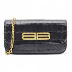 Túi Đeo Chéo Nữ Balenciaga Gossip Wallet On Chain Woc Bag Croc Embossed Calf Leather Black Màu Đen
