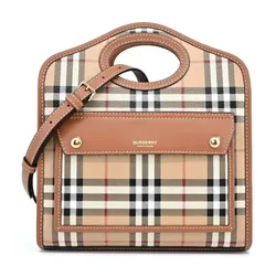 Túi Đeo Chéo Nữ Burberry Ladies Briar Brown Check And Leather Mini Pocket Bag 8066166 Màu Nâu Be