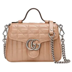 Túi Đeo Chéo Nữ Gucci GG Marmont Mini Top Handle Rose Beige Leather 583571 UM8AN 2754 Màu Be