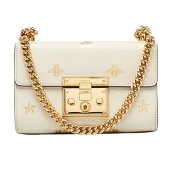 Túi Đeo Chéo Nữ Gucci White Leather Star/Bee Small Padlock Crossbody Bag Màu Trắng Kem