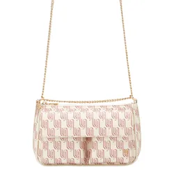 Túi Đeo Chéo Nữ Lyn Noel Flap M Shoulder Bag Printed Nude LL25FBM611 Màu Kem/Đỏ