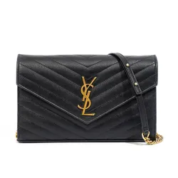 Túi Đeo Chéo Nữ Yves Saint Laurent YSL Envelope Chain Wallet In Grain De Poudre Leather Màu Đen