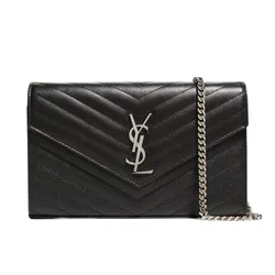 Túi Đeo Chéo Nữ Yves Saint Laurent YSL Classic Cassandre Chain Wallet In Grain De Poudre Leather Màu Đen