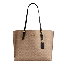 Túi Tote Nữ Coach Mollie Tote Bag In Signature Canvas CV967 Tan/Black Màu Nâu