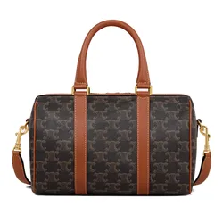 Túi Xách Nữ Celine Medium Boston In Triomphe Canvas And Calfskin Màu Nâu Đen
