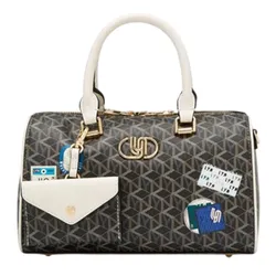 Túi Xách Tay Nữ Lyn Wander Infinite Duffle Crossbody Bag Black/ Ivory LL25CBM193 Màu Đen Trắng