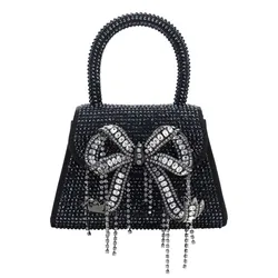 Túi Xách Tay Nữ Self-Portrait Rhinestone Micro Bow Handbag Màu Đen