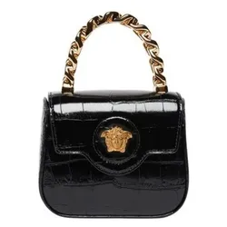 Túi Xách Tay Nữ Versace Small Crocodile Embossed La Medusa Bag 1B00V Black/Gold Màu Đen