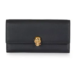 Ví Nữ Alexander Mcqueen Pebbled Leather Flap Continental Wallet Màu Đen