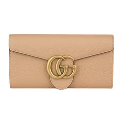Ví Nữ Gucci GG Blondie Stitching Logo Flap Bi-Fold Long Wallet Màu Be Đậm