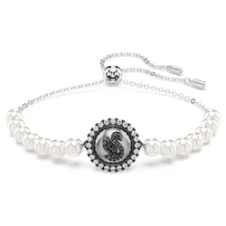Vòng Đeo Tay Nữ Swarovski Bracelet Crystal Pearl, Swan, Gray, Rhodium Plated 5680851 Màu Bạc