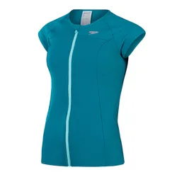Áo Bơi Nữ Speedo Zip Sun Protection Short Sleeves Rashguard 8-00410616587 Màu Xanh Ngọc Lam Size XS