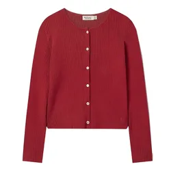 Áo Len Cardigan Nữ WHOAU Ribbed Button WHCKF4742F Màu Đỏ Size S