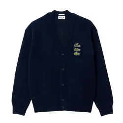 Áo Len Cardigan Unisex Lacoste Timeline Clock V-Neck AH5761 HDE Màu Xanh Navy