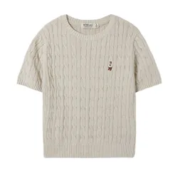 Áo Len Cộc Tay Nữ WHOAU Steve Round Neck Melange Màu Be Nhạt Size S