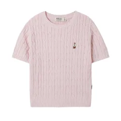 Áo Len Cộc Tay Nữ WHOAU Steve Round Neck Melange Màu Hồng Size S
