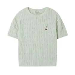 Áo Len Cộc Tay Nữ WHOAU Steve Round Neck Melange Màu Xanh Bạc Hà Size S