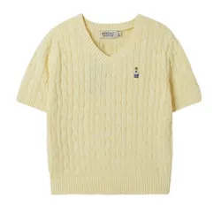 Áo Len Cộc Tay Nữ WHOAU Steve V-neck Short Sleeve Sweater_WHKAF2402F Màu Vàng Size S