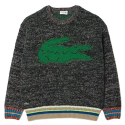 Áo Len Unisex Lacoste Loose Fit Stranded Wool Sweater AH1780-2CQ Regular Màu Đen Xám Size 2