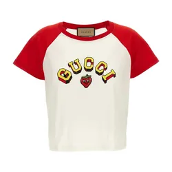 Áo Phông Nữ Gucci Knitted Short Sleeve T-Shirt 768183XJGDI9282 Màu Trắng - Đỏ Size M