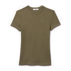 Áo Phông Nữ Lacoste Slim Fit Ribbed Cotton T-shirt TF5538 54N BMY Màu Xanh Kaki Size 34