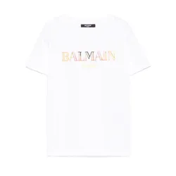 Áo Phông Trẻ Em Balmain T-Shirt Balmain With Embroidered Logo In White BW8Q41 Z0082 100MC Màu Trắng Size 14Y