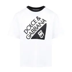 Áo Phông Trẻ Em Dolce & Gabbana D&G Logo Print Crewneck L4JTHV G7O6J W0800 T-Shirt Màu Trắng Size 14y