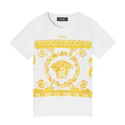 Áo Phông Trẻ Em Versace Kids Barroco With Print Logo T-Shirt 1018342 1A13183 2W110 Màu Trắng Size 14Y